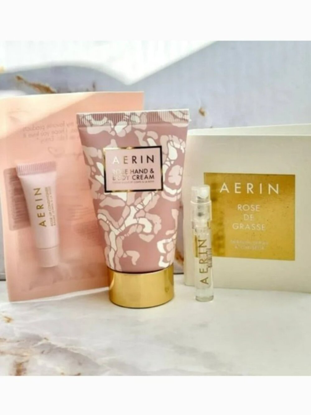 AERIN Rose De Grasse Spray, Hand & Body Cream & Lip Conditioner Discovery Set